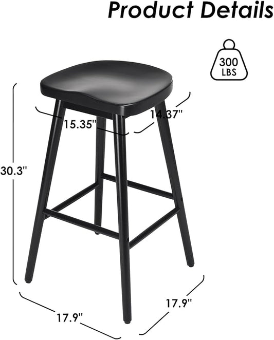 30.3'' Solid Wood Bar Stools, Set of 2, Backless Seat Counter Stools with Footrests, Rustic Bar Chairs for Kitchen Island Dining Room