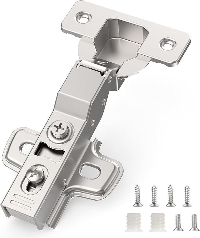 Chibery 10 Pack Half Overlay Soft Close Concealed Frameless Cabinet Hinges, Satin Nickel, 105°, Stop at Will 45-105 Degree, Self Closing, 3D Adjustment, Clip On, Stainless Steel for Cupboard Kitchen