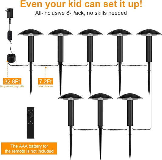 Low Voltage Landscape Lighting Kit: 8-Pack All-in-One-Set Easy Setup - Dusk to Dawn Auto On/Off &Timer - 3W Outdoor Waterproof Metal Pathway Lights for Garden Yard Walkway Driveway