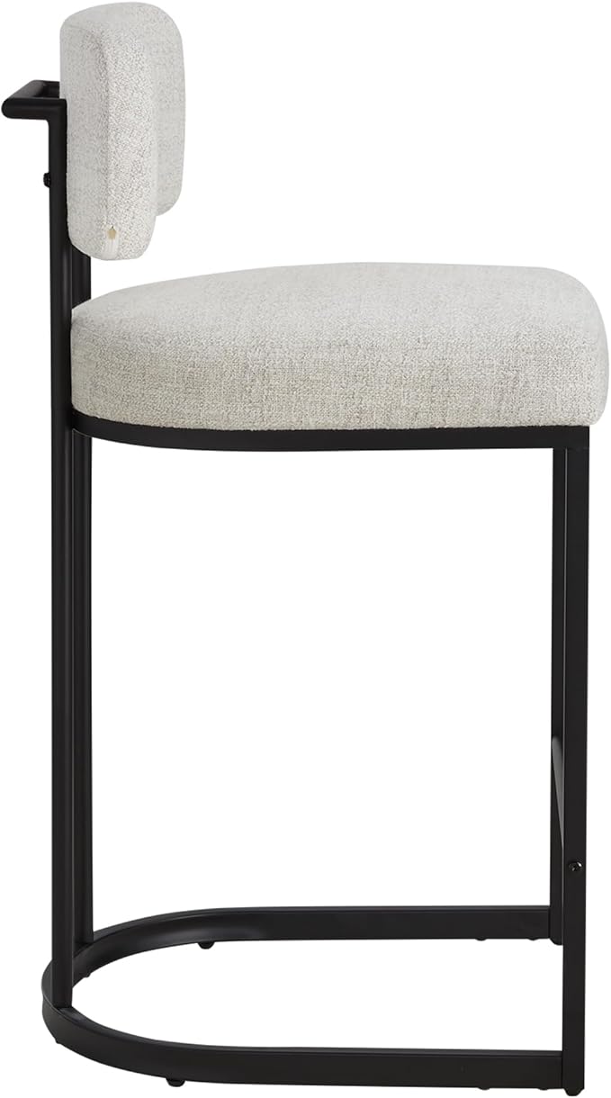 26" H Counter Height Bar Stools Set of 4, Modern Linen Fabric Upholstered Barstools with Backrest for Kitchen Island, Black Metal Frames, Wheat