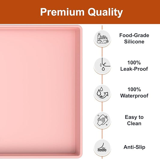ukeetap Extra Thick Silicone Mat Waterproof with Raised Edge 19โ x 12โ, BPA Free Non-Slip Dog & Cat Food Mat, Feeding Mat for Food and Water Bowls, Spill Proof Mat to Protect Floors, Pink