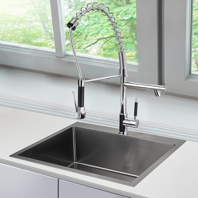 25-Inch Drop-In Kitchen Sink - TSIBOMU 25x22 Inch Kitchen Sinks Topmount Single Bowl Single Hole 8.5 inch Deep Bowl 18 Gauge Stainless Steel Black