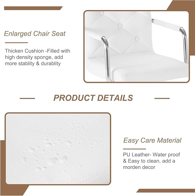 VECELO Bar Stools, Adjustable Bar Stools Set of 4, Counter Height Barstool with Back and Arms, Swivel PU Leather Bar Chairs for Kitchen/Island, White