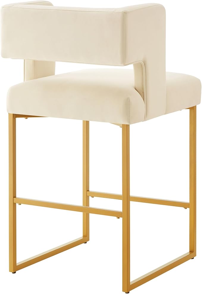 Counter Height Bar Stools with Unique Square Open Backrest, Set of 2 Bar Chairs with Sturdy Iron Legs, 26" H Counter Height Chairs for Kitchen Islands, Cream,Gold