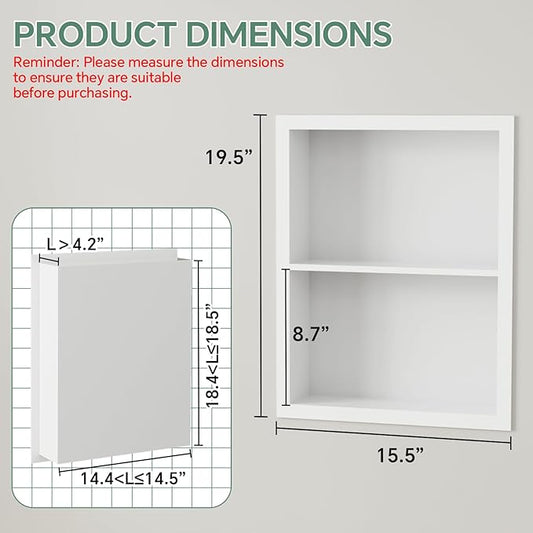 Stainless Steel Recessed Medicine Cabinet 14''*18'', Rust-Proof Metal Wall Niche, in Wall Shower Niche Shelf Insert Replacement, Recessed Medicine Cabinets for Drywall, Bathroom Storage, White