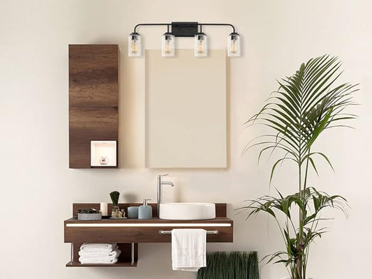 DESIGNERS FOUNTAIN 4-Lights Logan Vanity Light Fixture, 32 Inch Wall Mount Sconce for Bathroom, Bedroom or Mirror, Matte Black, 96404-MB