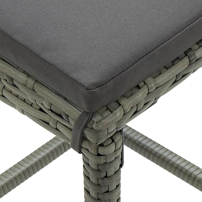 3 Piece Bar Set with Stools Modern Grey Rectangular Table and 2 Seating Stools Synthetic Poly Rattan Lightweight for Indoor Outdoor Dining Room Kitchen Bistro