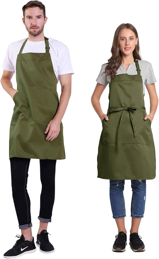 BIGHAS Adjustable Bib Apron with Long Ties for Women Men 18 Colors Chef Kitchen Cooking