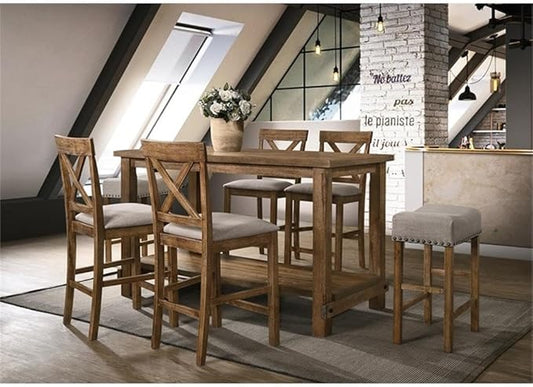 Acme Martha II Rectangular Wooden Counter Height Table in Weathered Oak