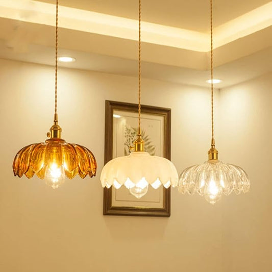 Kitchen Island Pendant Lights, E26 Nordic Pendant Lamp 10.3“ Small Vintage Style Amber Glass Hanging Lighting Fixtures Over Dining Room Table for Bedroom,Bar,Over Sink UL Certified Lighting