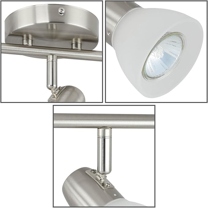 XiNBEi Lighting Track Light, 3 Light Kitchen Ceiling Light with Glass, Modern Fixed Rail Lighting Brushed Nickel XB-TR1237-3-BN