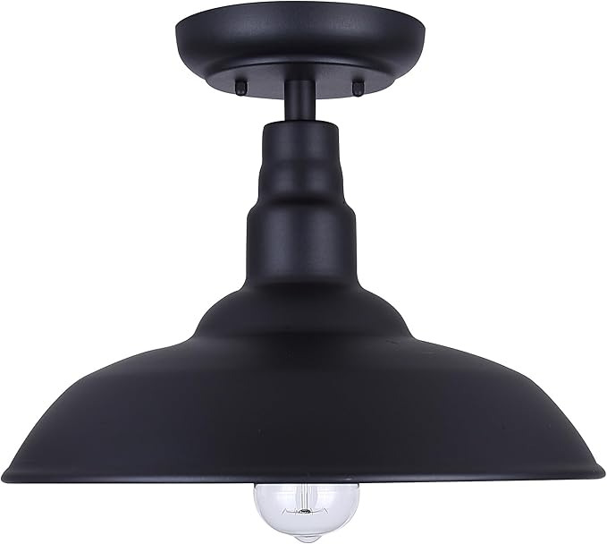 Canarm Valec 1-Light Outdoor Ceiling Light, 14-Inch Black Flush Mount Durable Weather-Resistant Lighting for Porch, Garage and Entryway