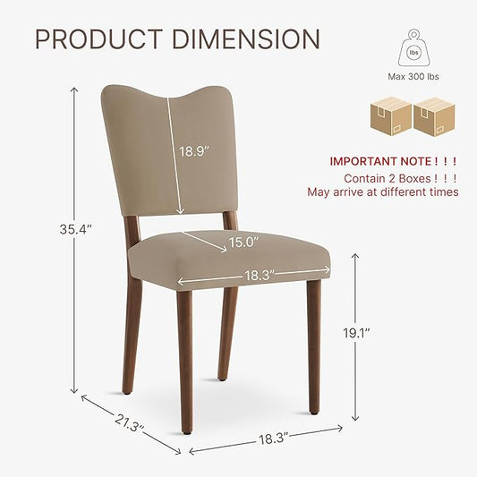 KISLOT Upholstered Dining Chairs Set of 4, Modern Velvet Kitchen Chairs with Solid Wood Legs, High Back Wooden Dining Room Chairs with Dark Walnut Color Legs for Farmhouse Kitchen Dining Room, Brown