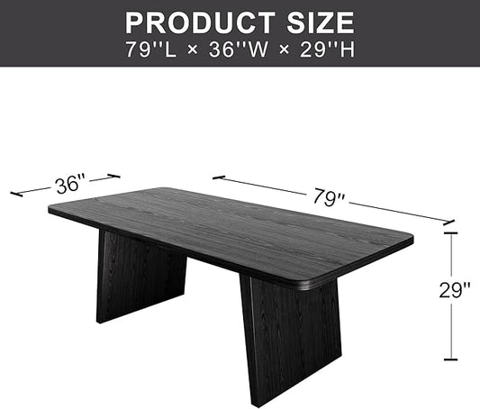 Casaphoria 79" Rectangular Dining Table for 6-8 People, Modern Farmhouse Style with 8-Leg Design for Kitchen, Living Room & Dining Room, Black
