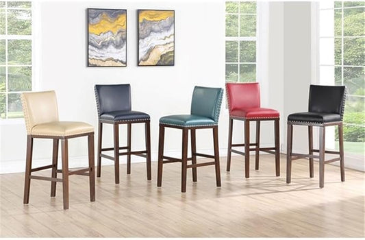 Steve Silver Tiffany 24" Counter Height Upholstered Polyurethane Seating, Set of 2 Chairs KD, Kitchen Area/Bar, Solid Wood Legs, Nailhead Trim with Espresso Stained Legs, 18" L x 22" W x 37" H, Black