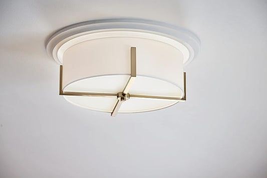KICHLER Malen 4-Light Flush Mount, Updated Light with White Fabric Shade in Champagne Bronze, for Bedroom, Hallway, Kitchen, or Smaller Mudroom (20" x 8.25")