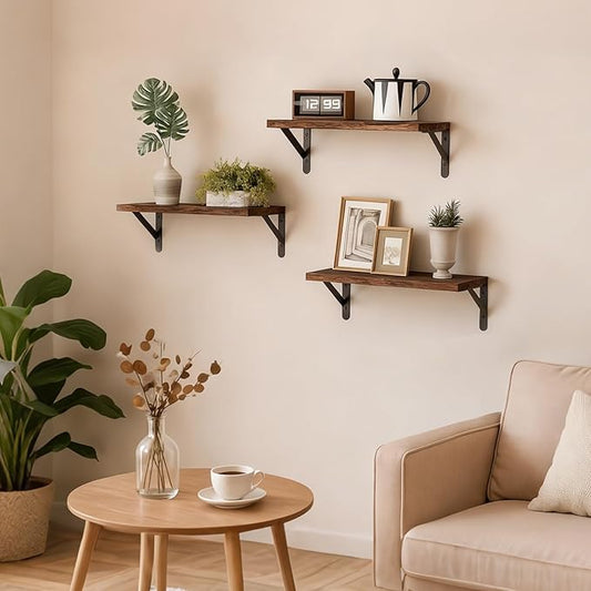 Fixwal Wall Shelves Floating Shelves for Wall Bedroom Bathroom Living Room Kitchen Storage and Decor(Brown, Set of 3, 16.5 Inch)