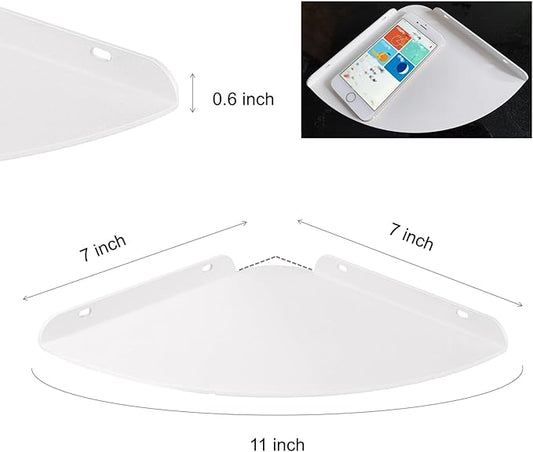 Small Floating Corner Shelves Metal Corner Wall Mounted Shelf Curved Corner Hanging Shelving for Bathroom, Kitchen, Living Room, Office, Bedroom & Dorm (White 2 pcs)