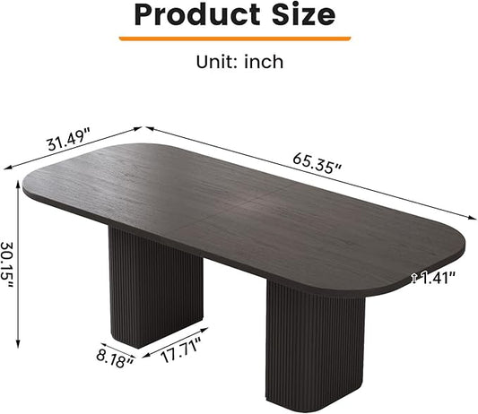 Miuuod 65" Dining Table for 4-6,Farmhouse Kitchen Table with Large Tabletop, Rectangular Dinner Eating Table for Dining Room,Living Room, Kitchen,Black