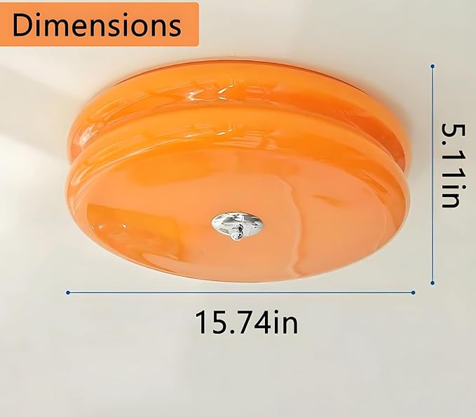 Bofea-Mid Century Modern Orange Glass Flush Mount Ceiling Lamp,Hallway Ceiling Light,Large Round LED Ceiling Light Fixture for Living Room,Bathroom, Bedroom.