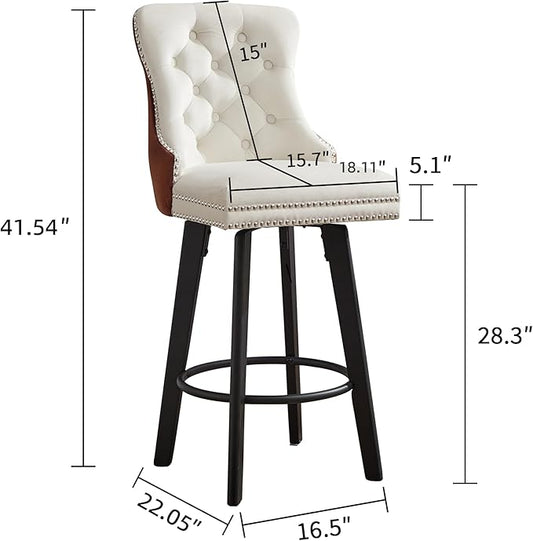 Modern Swivel Bar Stools Velvet Button Tufted Bar Stools Rivet Trim Bar Stools for Kitchen Island,Bistro, with Metal Pull Ring Sturdy Footrest Large Backrest for Home Bar