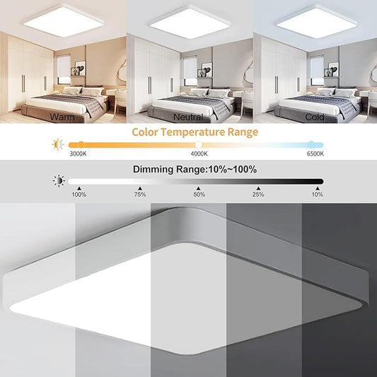 LED Ceiling Light Fixture,12 Inch Modern Square Recessed Ceiling Lights, Dimmable Light,24W White Close to Ceiling Lighting Flush Mount Living Room Bedroom,3000K-6000K
