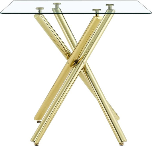 Round Glass Dining Table 37.8'' Inch Modern Round Kitchen Table with Metal Legs Durable Stylish Dinner Table for Dining Room Kitchen