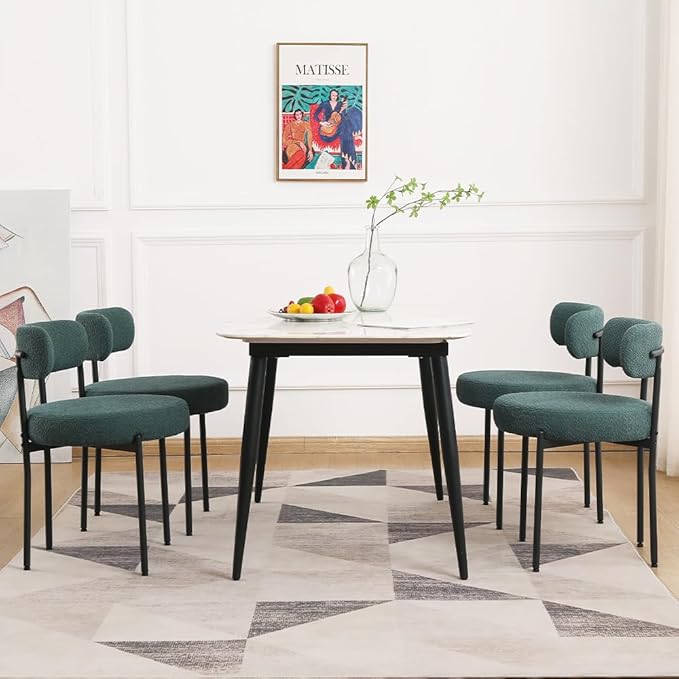 EDWELL Dining Chairs Set of 6, Modern Upholstered Dining Room Chairs with Black Metal Legs, Green Curved Backrest Kitchen Chair for Dining Room, Living Room