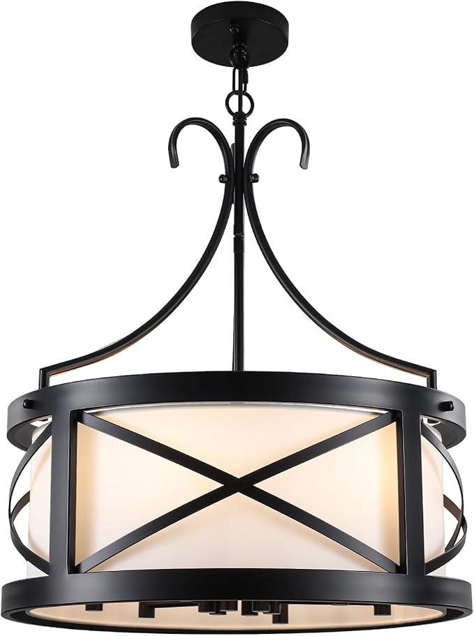 Drum Chandelier Round Farmhouse Chandeliers 6-Light Modern Chandelier Light Fixture Entryway 19.7" Industria Light Fixture Hanging for Dining Room Living Room Kitchen