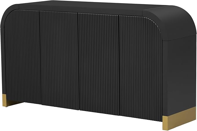 Merax Sideboard Buffet Cabinet with Storage Adjustable Shelves & Unique Curved Corner, Wavy Door Panel Accent Wood Console Table for Coffee Bar, Living Room and Entrance, Easy Assembly, Black