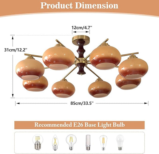 KCO Lighting Wood Gold Flush Mount Light Fixture 8 Light Brass Sputnik Chandelier Ceiling Light Fixture Vintage Schoolhouse Ceiling Light Retro Globe Light Fixture