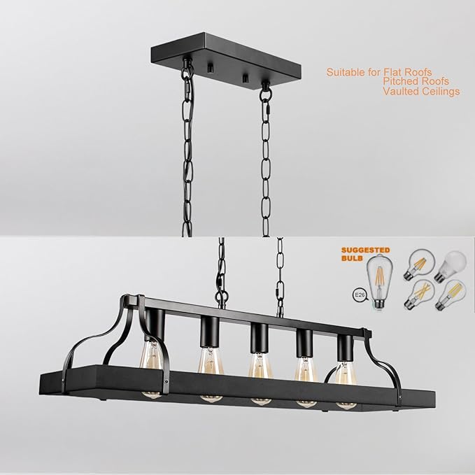 Rustic Farmhouse Chandelier for Dining Room 5-Lights-A Black