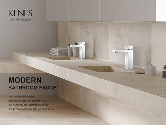 KENES Chrome Bathroom Faucet Single Handle Bathroom Sink Faucet Lavatory Vanity Faucet with Pop Up Drain & Water Supply Lines LJ-9031-5