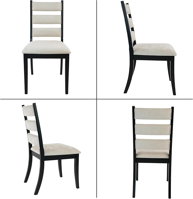 Upholstered Dining Chairs Set of 2, Rustic Chenille Ladder High Back Dining Room Kitchen Side Chairs with Non-Slip Foot Mats, Beige