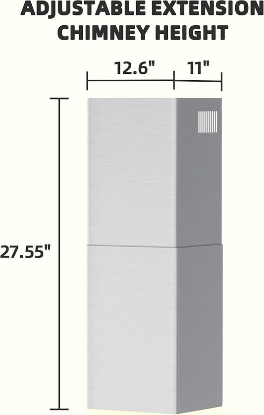 Range Hood Extension Chimney FGS-TG26S-ZST, Stainless Steel Wall Mount Chimney Extension for FIREGAS Glass Wall Mount Range Hood FGS-USG26G75CC