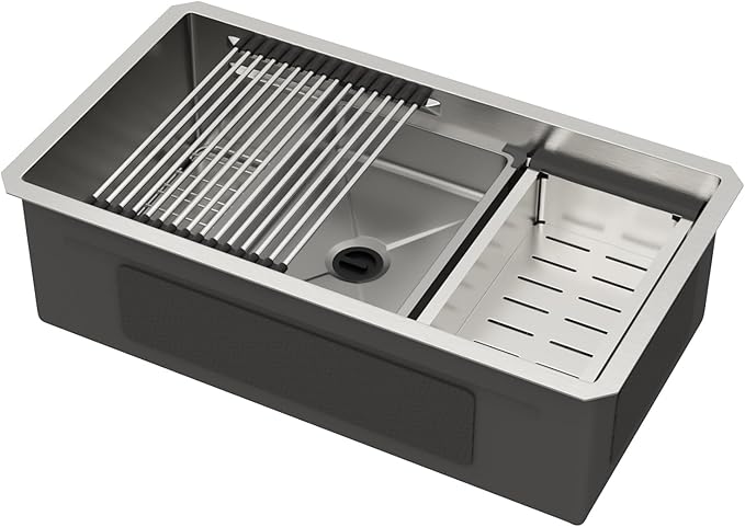30 Inch Undermount Kitchen Sink, 16 Gauge 304 Stainless Steel Single Bowl Workstation Sink with Cutting Board, Colander, Wash Basin, Drying Rack & Bottom Grid #TLU-0030