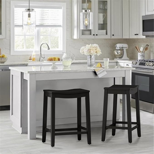 Hillsdale Fiddler Wood Backless Counter Height Stool with Saddle-Style Seat, Black