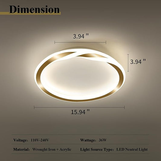 ASGYISA 16inch Modern LED Ceiling Light Gold Flush Mount Light Fixture Bright Ceiling Lamp for Closet Bathroom Hallway Bedroom Kitchen (Circle ) 4000K