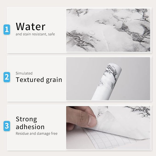 Art3d 200" * 17.3" Marble Paper Countertops - Shelf Drawer Liner - Gray Decorative Wallpaper - Waterproof, Peel and Stick, Easily Removable, Matt