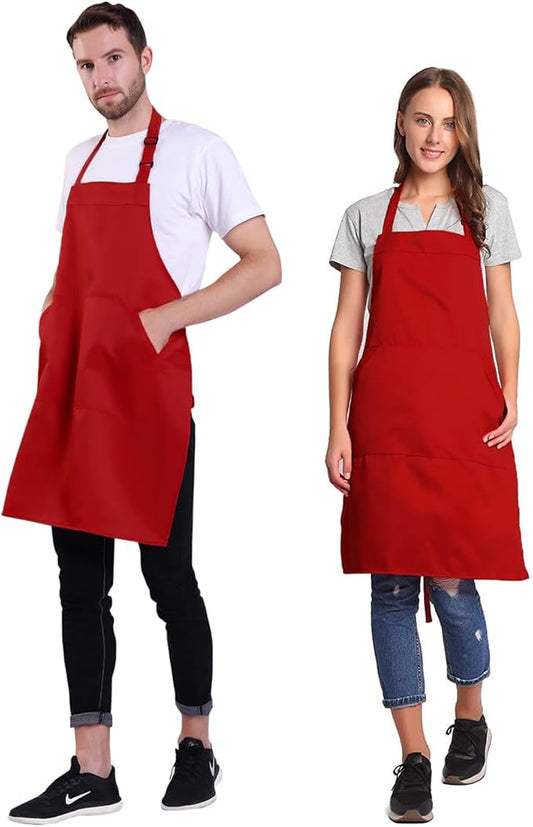 BIGHAS Adjustable Bib Apron with Long Ties for Women Men 18 Colors Chef Kitchen Cooking