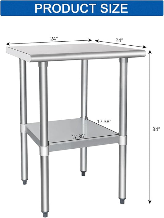 HARDURA Stainless Steel Table 24X24 Inches with Undershelf and Galvanized Legs NSF Heavy Duty Commercial Prep Work Table for Restaurant Kitchen Home and Hotel