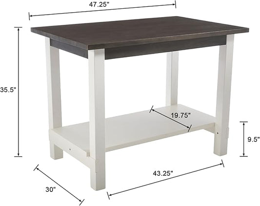 47.25" Dining Table for 2 4 6 Rectangular Rustic Solid Wood Dining Room Table with Storage for Kitchen, Living Room, Home Office, Brown and White