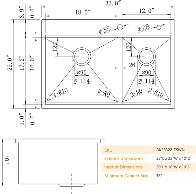 33 Inch Double Bowl Drop In Kitchen Sink Workstation-Bokaiya 33x22 Double Bowl Kitchen Sink Drop In Stainless Steel 16 Gauge Deep 60/40 Low Divide Sinks with Cutting Board