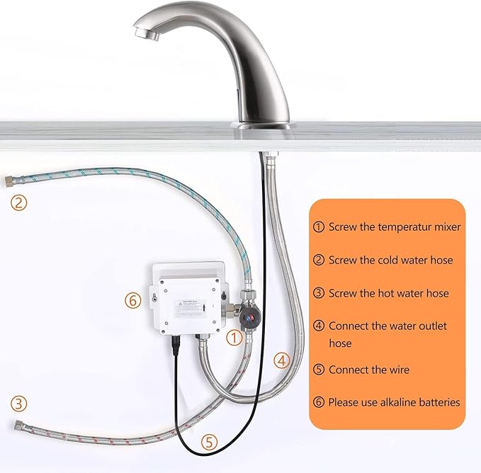 Touchless Bathroom Faucet with Automatic Sensor Function, Bathroom Sink Faucet with Hole Cover Plate, Brushed Nickel
