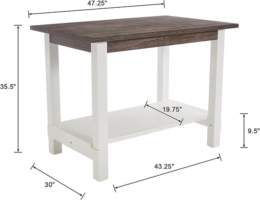 47.25" Dining Table for 2 4 6 Rectangular Solid Wood High Top Table, Rustic Dining Room Table with Open Shelves for Kitchen, Living Room, Home Office, Brown Brush and White