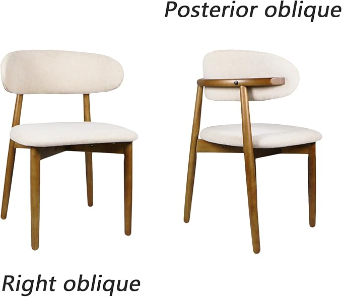Modern Upholstered Dining Chairs, Beige Fabric Seat with Wooden Legs, Contemporary Kitchen Side Chairs, Set of 2