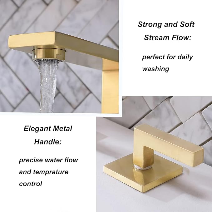 VCCUCINE 8 Inch Gold Bathroom Faucet, Modern Commercial 2 Handle 3 Holes Brushed Gold Widespread Bathroom Brass Lavatory Vanity Sink Faucet with Water Supply Lines