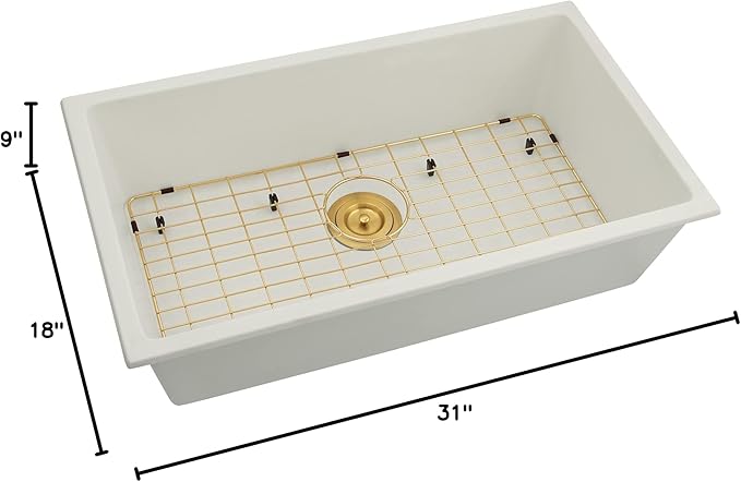 White Undermount Kitchen Sink 31 X 18 inch,Granite Composite Kitchen Sink Undermount/Drop In,Large Single Bowl Kitchen Sinks (White, 31" X 18")