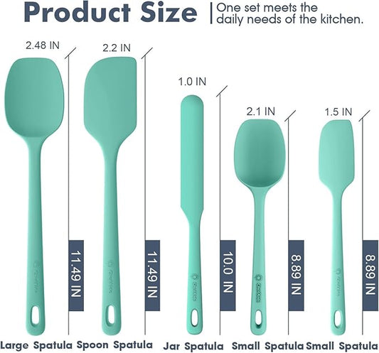ChefAide 5 Pieces Silicone Spatula Set, Food Grade Rubber Spatula, Upgrade Strong Handle with Ergonomic Grip, Heat Resistant Up to 600°F for Nonstick Cookware, Cooking