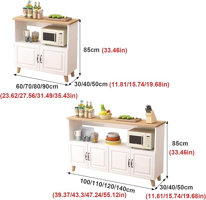 Farmhouse Kitchen Island with Cabinets Sideboard Buffet Cabinet Kitchen Coffee Bar TV Stand Cabinet Muebles para Cosina Open Shelving and Closed Cabinets Doors(60x40cm/23.62x15.75in)